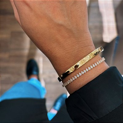 Pulseira Riviera Gota Cravejada Banhado em Ouro