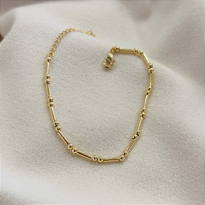 Pulseira Espelhada Canutilho Bolinha Espelhada Banhado de Ouro