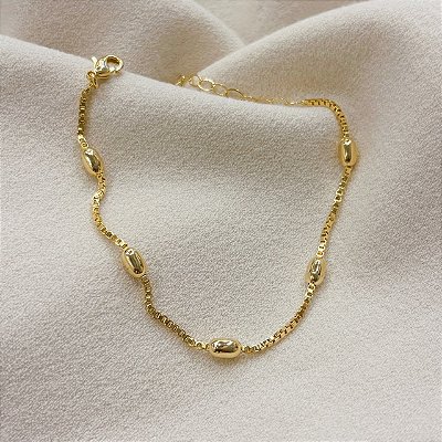 Pulseira Delicada Bolinha 4mm Espelhada Banhada em Ouro