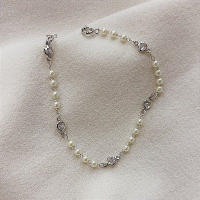 Pulseira Pérolas com Pontos de Luz Banhado em Ródio