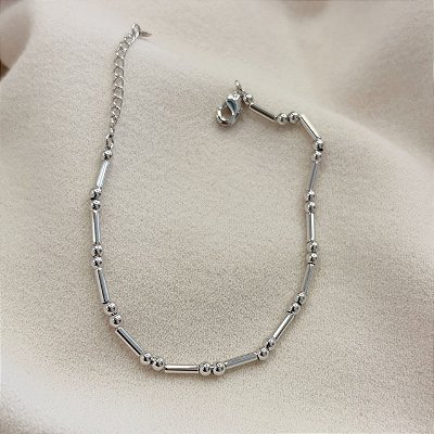 Pulseira Espelhada Canutilho Bolinha Espelhada Banhado de Ródio