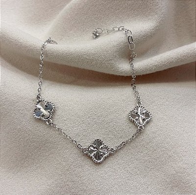 Pulseira 3 Trevos Diamantados Alhambra Banhado em Ródio