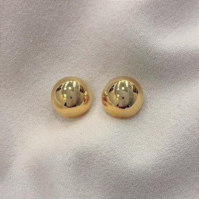 Brinco Botão Meia Bola Espelhada Banhado Ouro