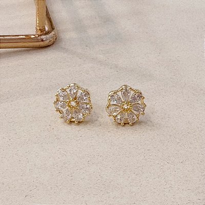 Brinco Cravejado Flor Mimo Delicado Banhado Ouro