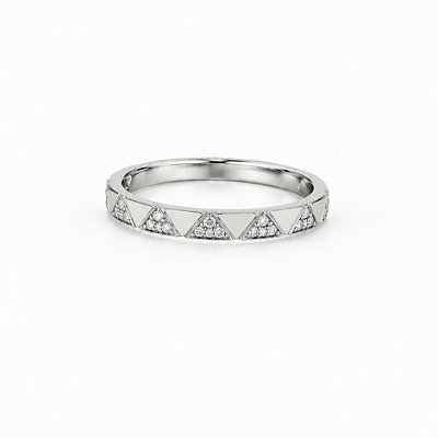 Anel Imponente Trabalho Triangular Cravejado Banho Ródio