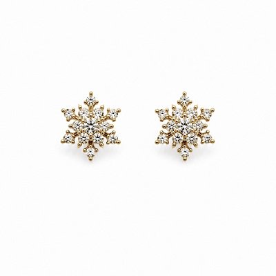 Brinco Floco de Neve Cravejado 9.5mm Banhado em Ouro
