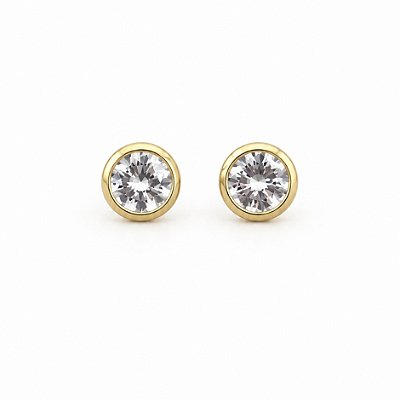 Brinco Ponto de Luz 7.5mm Cravado Bezel Banhado Ouro