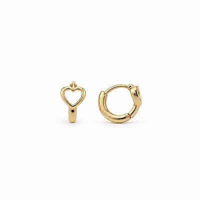 Mini Argola Coração Vazado Espelhado Banhado Ouro