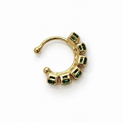 Piercing Fake Esmeralda 3mm Cravada Banhado em Ouro