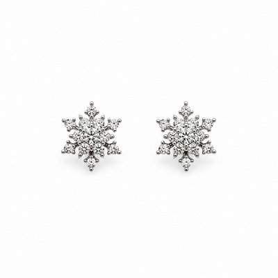 Brinco Floco de Neve Cravejado 9.5mm Banhado em Ródio