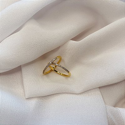 Anel Aparador Aliança Cravejado Minimalista Banhado Ouro