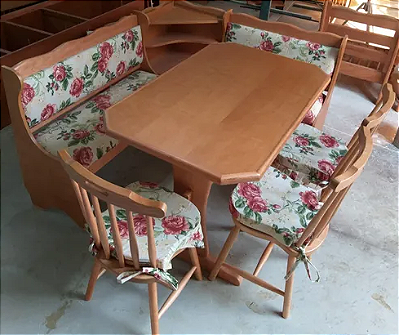 Conjunto Banco De Canto Alemão 2,00 x 1,60  (03 Cadeiras) (Mesa 1,50 x 1,00) - Móveis de Gramado