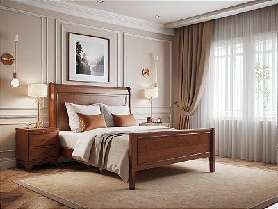 Cama Madeira Maciça - (Com 02 Mesas de Cabeceiras) - Móveis de Gramado