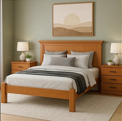 Cama Madeira Maciça - (Com 02 Mesas de Cabeceiras) - Móveis de Gramado