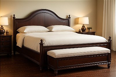 Cama Madeira Maciça - (Com 02 Mesas de Cabeceiras e Recamier) - Móveis de Gramado