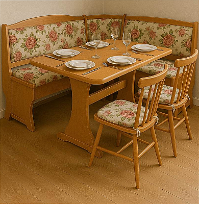 Conjunto Banco De Canto Alemão 1,30 x 1,30 (02 Cadeiras) (Mesa 1,00 x 90) - Móveis de Gramado