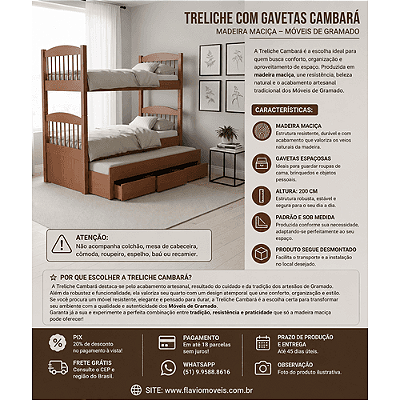 Treliche Com Gavetas Cambará 1,90 x 1,00 - Madeira Maciça - Móveis de Gramado