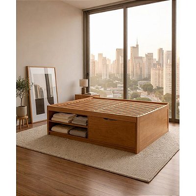 Cama Turca Com (01 Nichos / 01 Gavetões) - 90 x 1,90 x 60 - Madeira Maciça - Móveis de Gramado