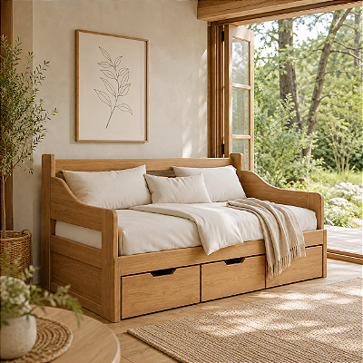 Sofá Cama Jaquirana 03 Gavetas 1,90 x 80/1,40 Aberto - Madeira Maciça - Móveis de Gramado