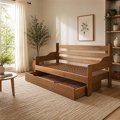 Sofa Cama Tricama Gramadense 190 x 80/1,40 Aberto - Bicama 1,90 x 80 - Madeira Maciça - Móveis de Gramado