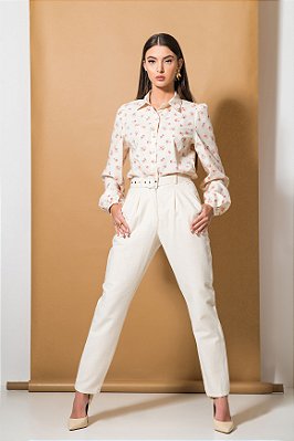 Calça alfaiataria cigarrete de linho feminina