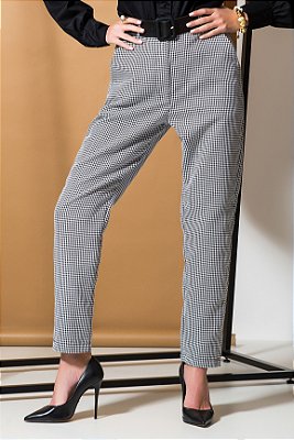 Calça alfaiataria cigarrete pied de poule feminina