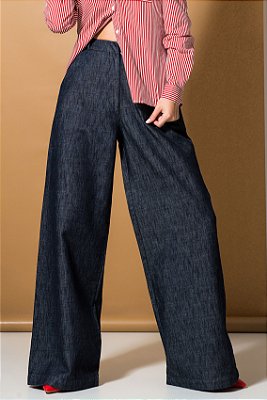 Calça alfaiataria pantalona jeans feminina