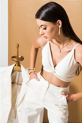 Top cropped sarja off white feminino