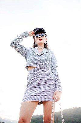 Saia pied poule feminina