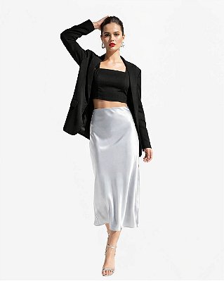 SAIA MIDI DE CETIM PRATA FEMININA