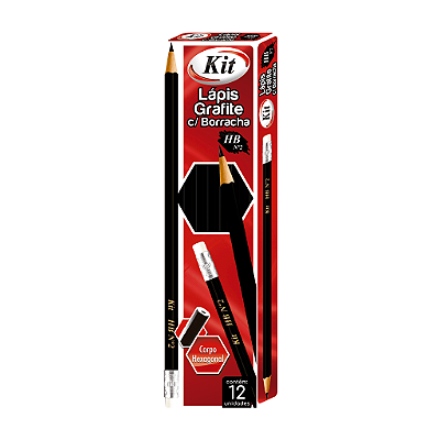 Kit com 12 lápis grafite com borracha HB n°2