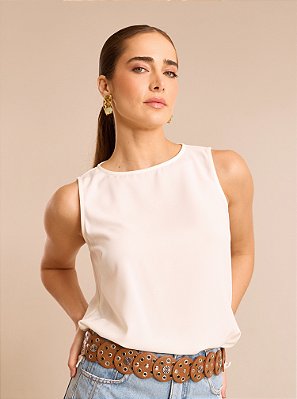 Blusa Joana Crepe Abertura Lateral Off White