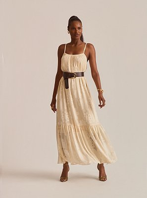 Vestido Longo Darlene Chifon Devorê Bege