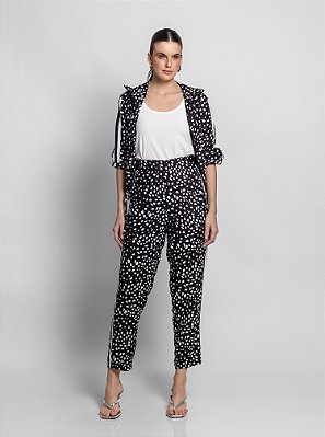 Coordenado Poliana Crepe Esportivo Animal Print Preto e Branco