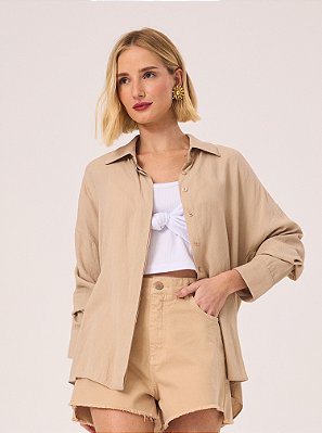 Camisa Jade Manga Longa Lisa Bege