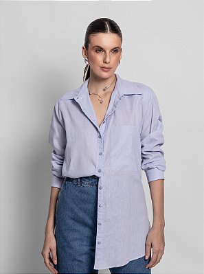 Camisa Mara Cambraia Linho Azul