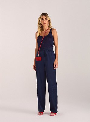 Calça Larissa Cargo Satin Azul