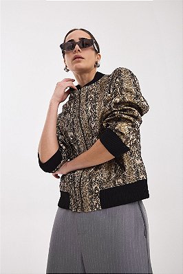 Jaqueta Maisa Bomber Jacquard Dourada