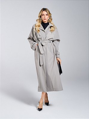 Casaco Jamile Trench Coat Alfaiataria Cinza