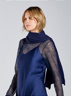 Cachecol Ísis Tricot Fino Marinho