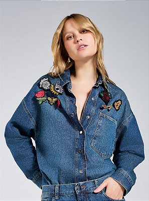 Camisa Jeans Ludmila Ampla Azul