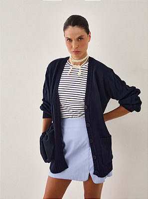 Saia Janaina Tricoline Azul Azul