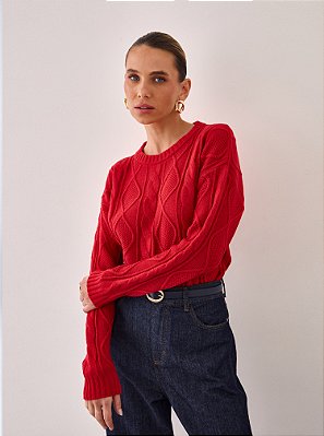 Blusa Emili Tricot Trança Vermelha