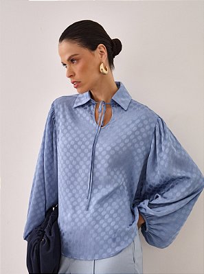 Blusa Sara Ampla Poá Azul
