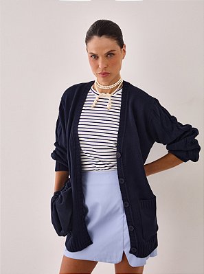 Cardigã Rita Tricot Trança Marinho