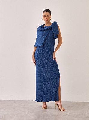 Vestido Luíse Longo Malha Azul