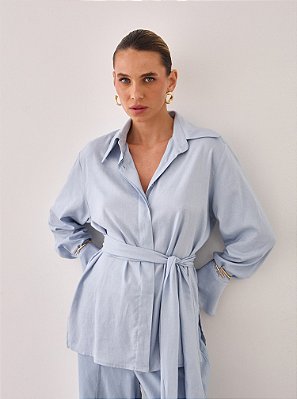 Camisa Priscila Viscose Linho Azul Claro