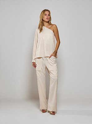 Calça Sofia Satin Jacquard Creme