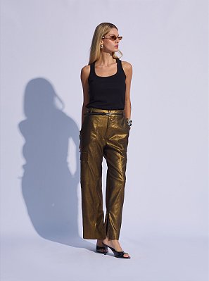 Calça Ingrid Linho Foil Dourada