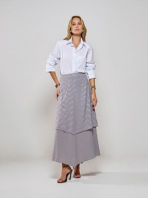 Saia Julia Chiffon Bordada Cinza